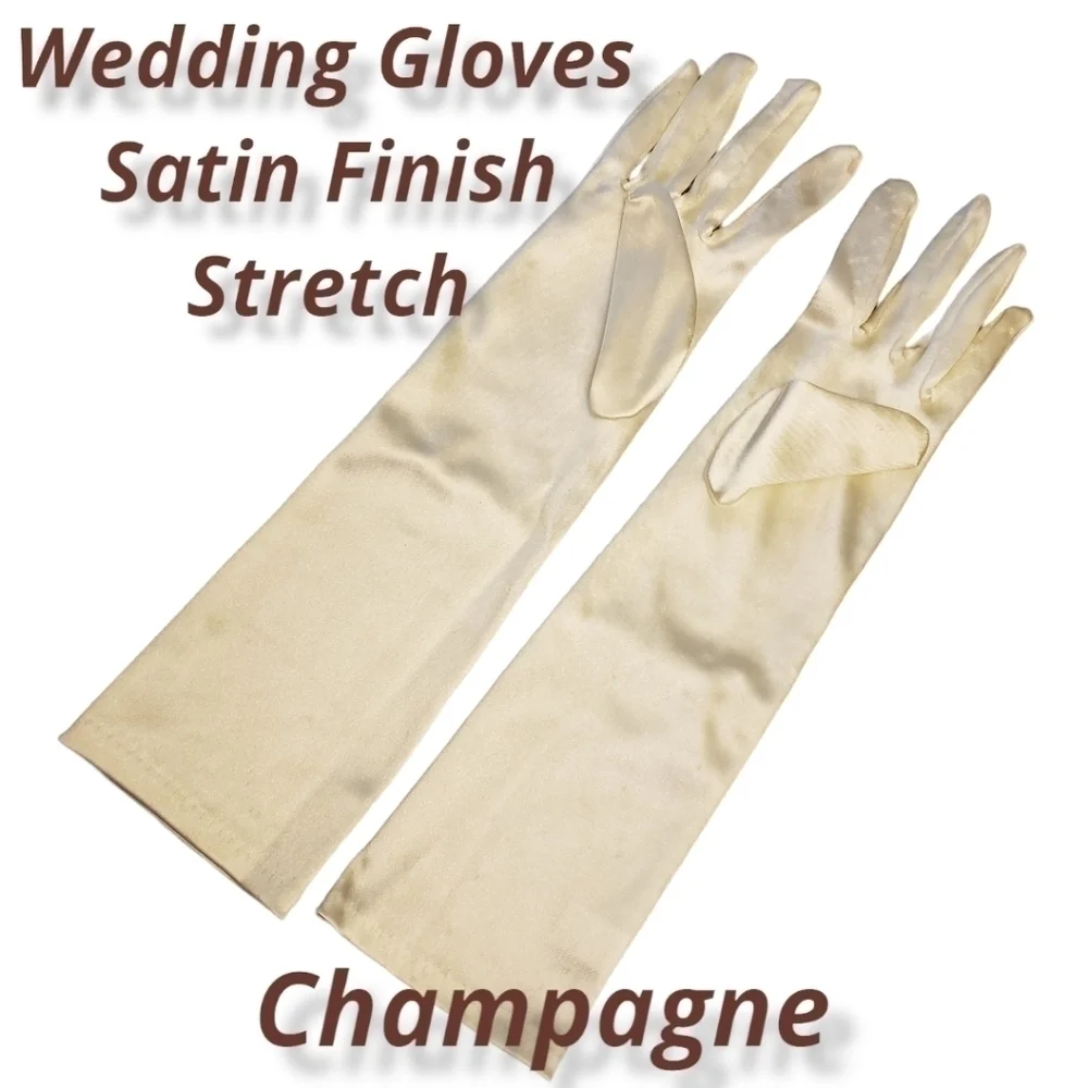 Champagne Satin Finish Stretch Opera Length Wedding Gloves GUC